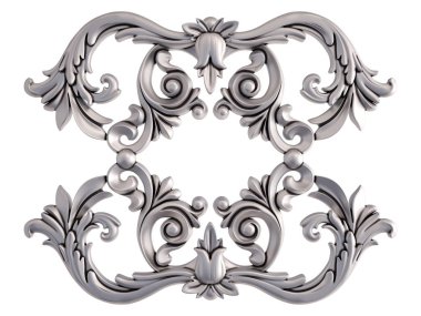 Beyaz bir arka plan üzerinde krom süsleme. İzole