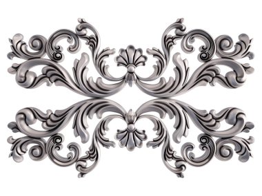 Beyaz bir arka plan üzerinde krom süsleme. İzole