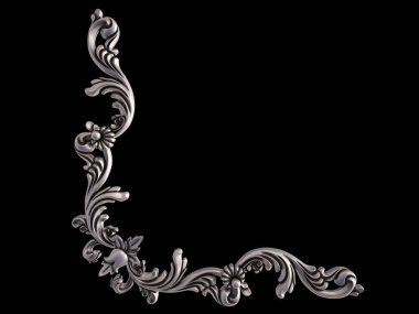 Siyah bir arka plan üzerinde krom süsleme. İzole