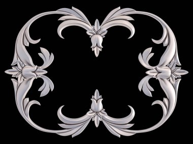 Siyah bir arka plan üzerinde krom süsleme. İzole