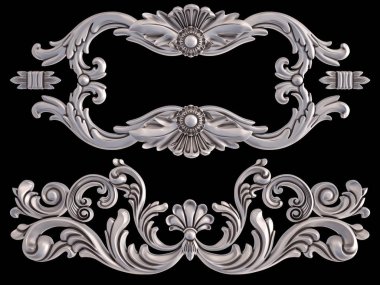 Siyah bir arka plan üzerinde krom süsleme. İzole