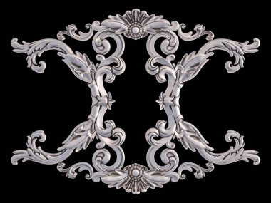 Siyah bir arka plan üzerinde krom süsleme. İzole