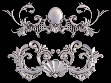 Siyah bir arka plan üzerinde krom süsleme. İzole