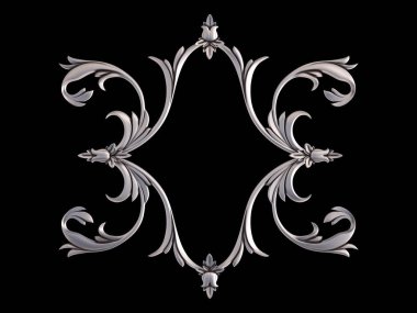 Siyah bir arka plan üzerinde krom süsleme. İzole