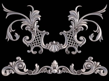 Siyah bir arka plan üzerinde krom süsleme. İzole