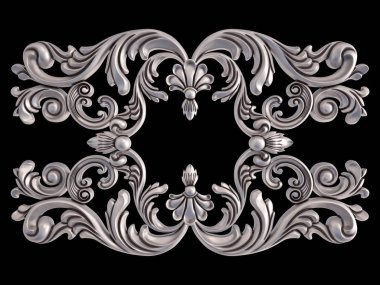 Siyah bir arka plan üzerinde krom süsleme. İzole