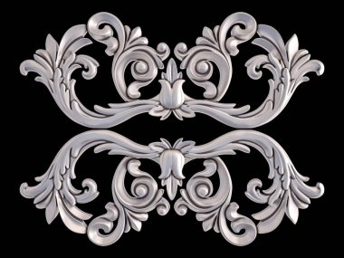 Siyah bir arka plan üzerinde krom süsleme. İzole