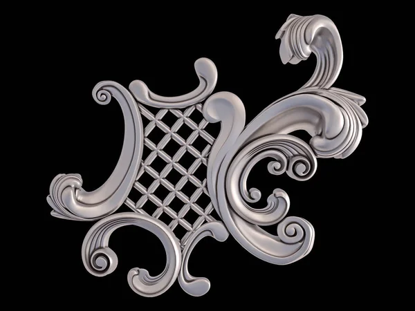 Ornamento cromato su sfondo nero. Isolato — Foto Stock