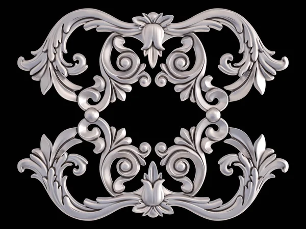 Ornamento cromato su sfondo nero. Isolato — Foto Stock