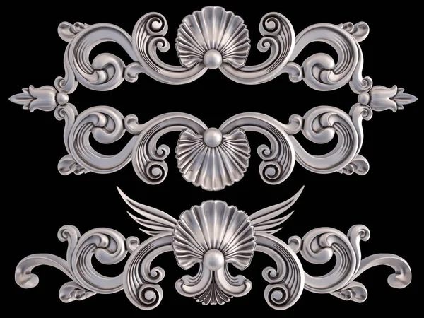 Ornamento cromato su sfondo nero. Isolato — Foto Stock