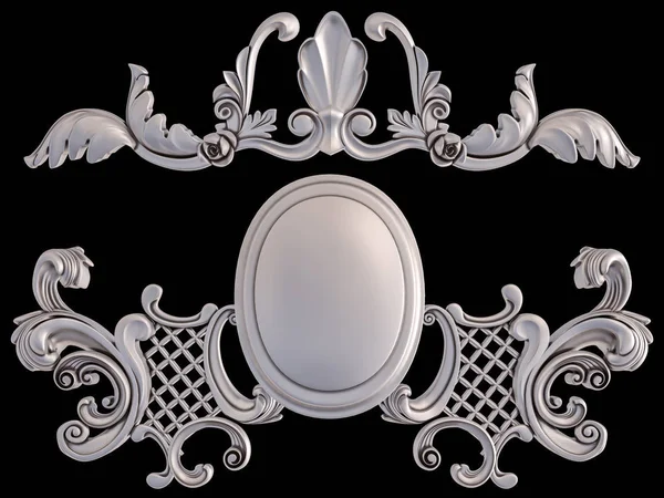 Ornamento cromato su sfondo nero. Isolato — Foto Stock