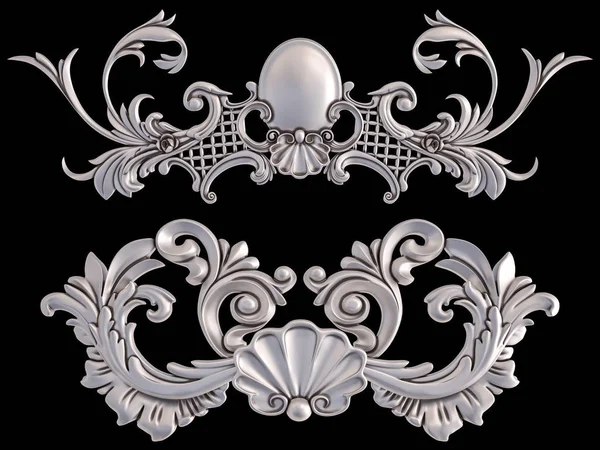 Siyah bir arka plan üzerinde krom süsleme. İzole