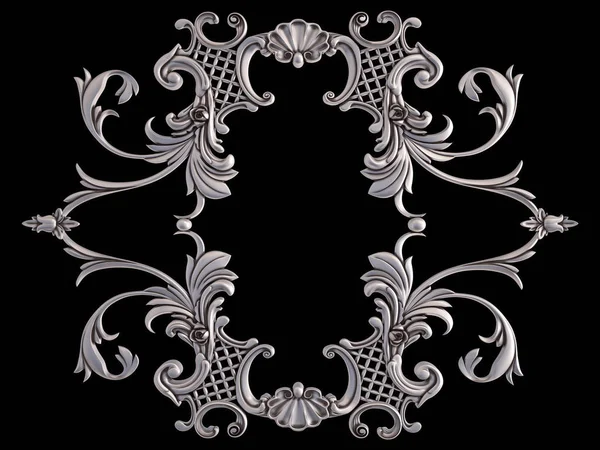 Ornamento cromato su sfondo nero. Isolato — Foto Stock