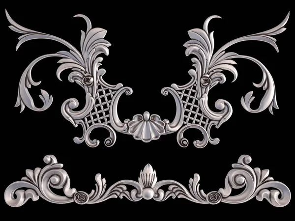 Siyah bir arka plan üzerinde krom süsleme. İzole