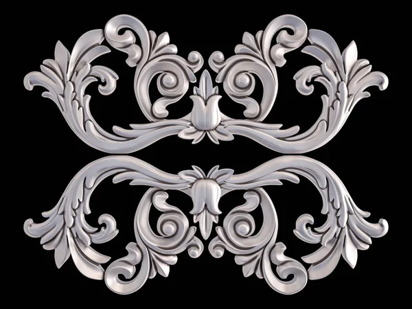 Ornamento cromato su sfondo nero. Isolato — Foto Stock