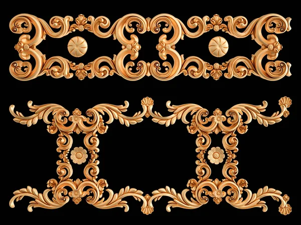 Ornamento in oro su sfondo nero. Isolato — Foto Stock