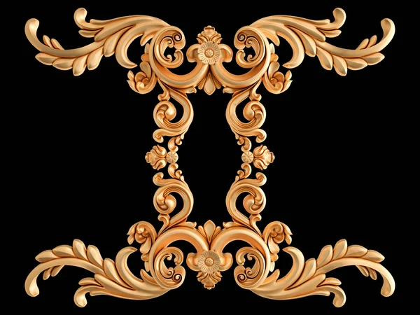 Ornamento in oro su sfondo nero. Isolato — Foto Stock