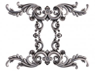 Beyaz bir arka plan üzerinde krom süsleme. İzole