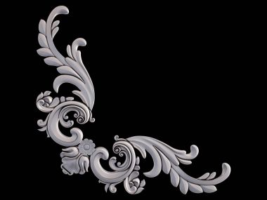 Siyah bir arka plan üzerinde krom süsleme. İzole