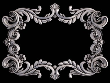 Siyah bir arka plan üzerinde krom süsleme. İzole