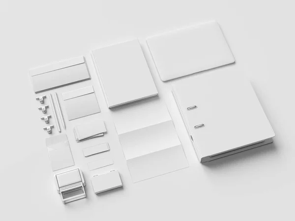 White Stationery & Branding Mockup. Material de escritório, Gadgets. Ilustração 3D — Fotografia de Stock