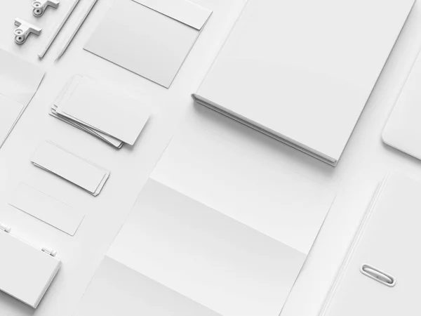 Witte briefpapier & Branding Mockup. Kantoorartikelen, Gadgets. 3D illustratie — Stockfoto