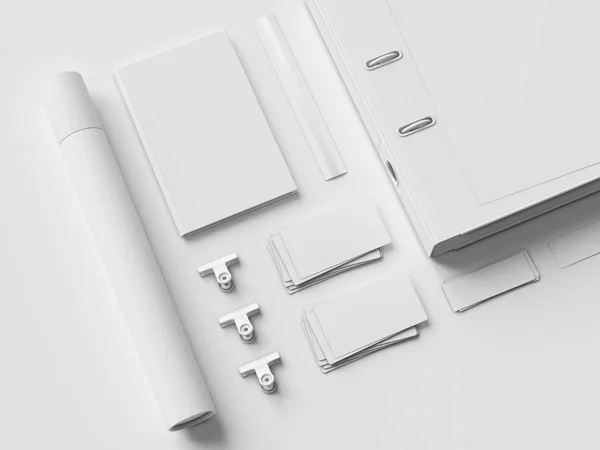 White Stationery & Branding Mockup . Office supplies, Gadgets. 3D illustration