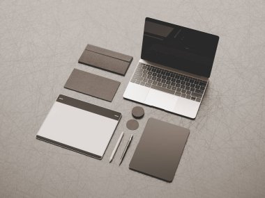 Marka mockup sahne. 3D çizim