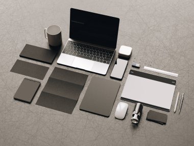 Marka mockup sahne. 3D çizim