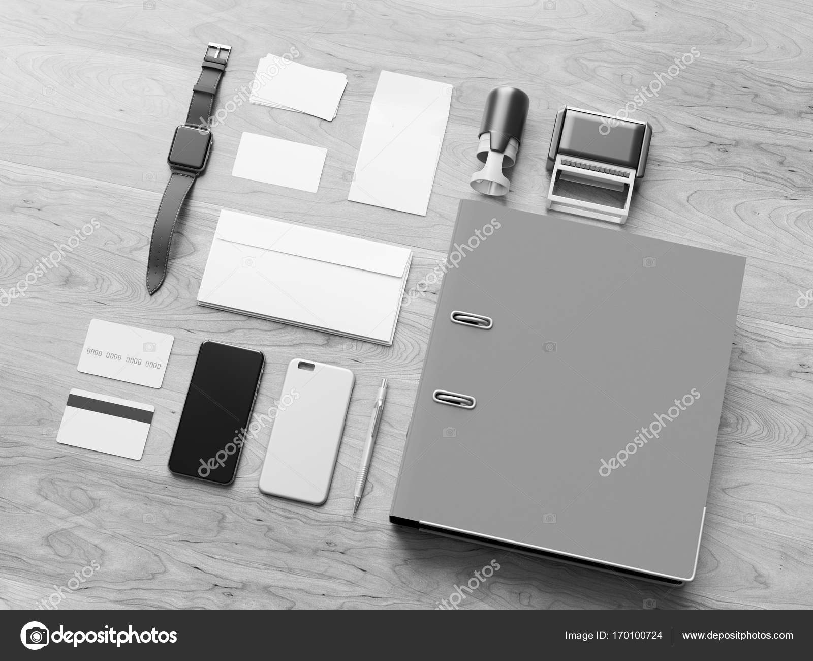Black and white office corporate mockup design. 3D illustration Stock