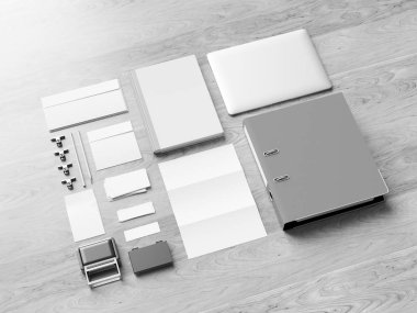 Siyah ve beyaz ofis kurumsal mockup tasarım. 3D çizim