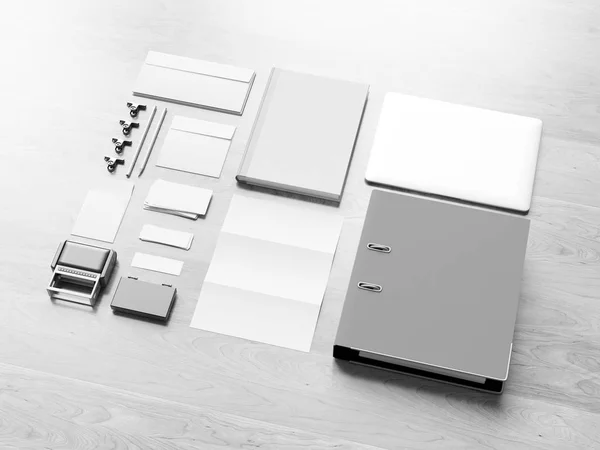 Diseño de maqueta corporativa de oficina en blanco y negro. Ilustración 3D —  Fotos de Stock