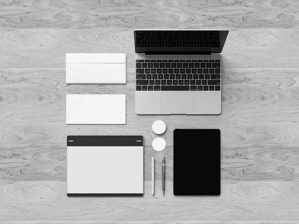 Projeto de mockup corporativo de escritório preto e branco. Ilustração 3D — Fotografia de Stock