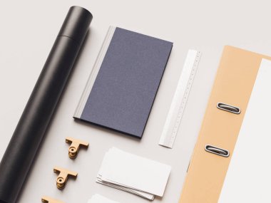 Kadar sahte marka. Ofis, banka donatımı, becerikli alet. 3D çizim