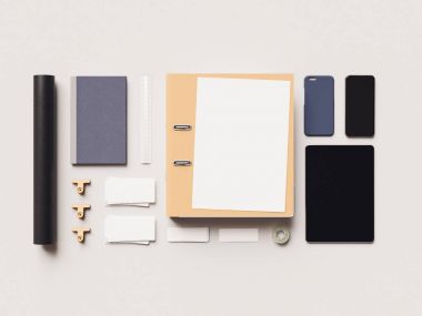 Kadar sahte marka. Ofis, banka donatımı, becerikli alet. 3D çizim