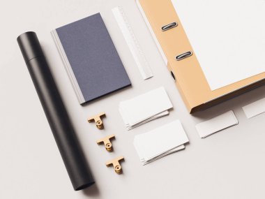 Kadar sahte marka. Ofis, banka donatımı, becerikli alet. 3D çizim