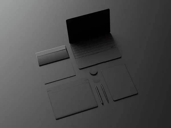 Set of black mock up. 3D illustration