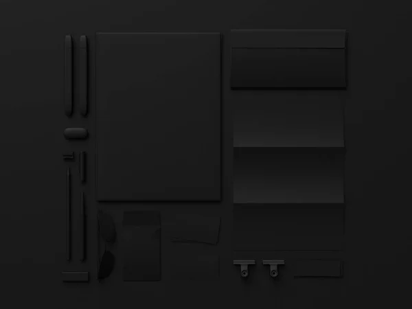 Instellen van zwarte mock-up. 3D illustratie — Stockfoto
