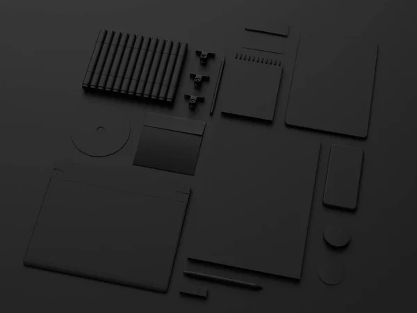 Set of black mock up. 3D illustration