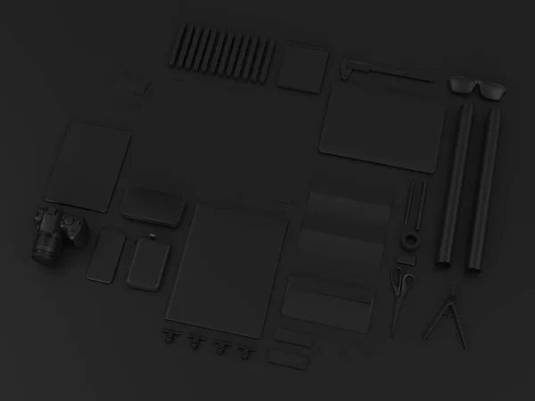 Un set de batjocură neagră. Ilustrație 3D — Fotografie, imagine de stoc