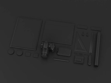 Siyah sahte tuzak kurdu. 3D çizim