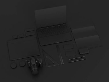 Siyah sahte tuzak kurdu. 3D çizim