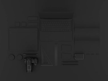 Siyah sahte tuzak kurdu. 3D çizim