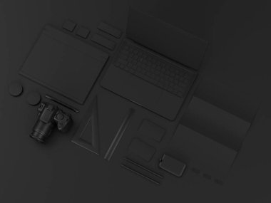 Siyah sahte tuzak kurdu. 3D çizim