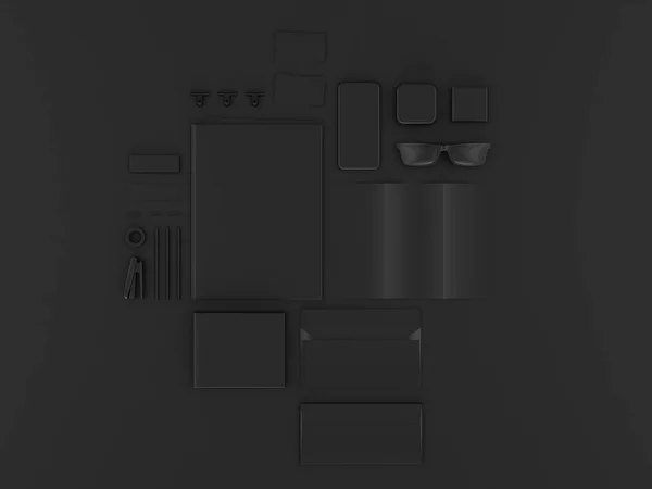 Σετ μαύρη mock up. 3D απεικόνιση — Φωτογραφία Αρχείου