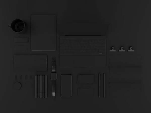 Σετ μαύρη mock up. 3D απεικόνιση — Φωτογραφία Αρχείου