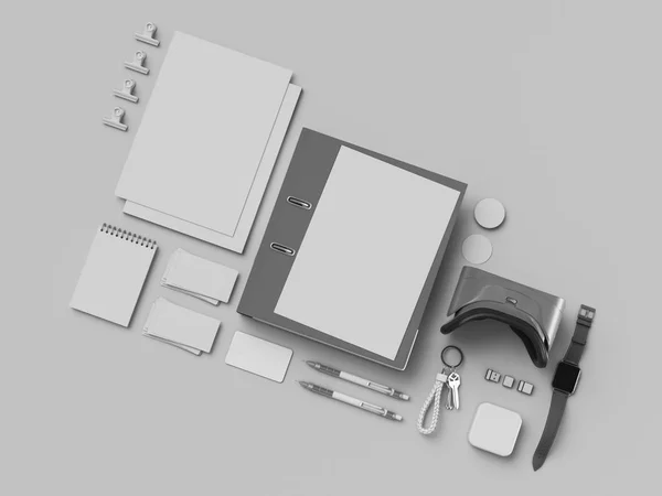 Εταιρική ταυτότητα. Branding Mock Up. Είδη γραφείου, Gadgets. 3D απεικόνιση — Φωτογραφία Αρχείου