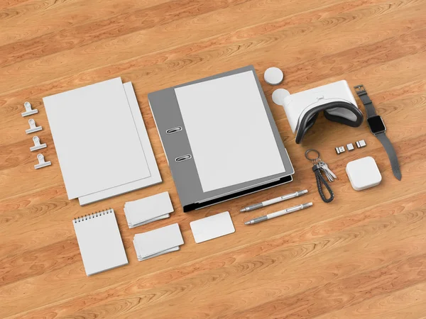 Branding Mock Up. Office supplies, Gadgets. 3D illustration
