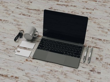 Ofis kurumsal mockup tasarım. 3D çizim