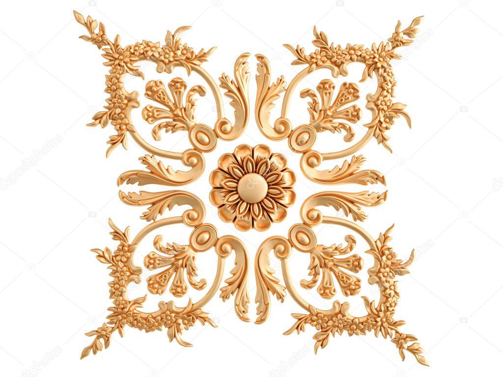 Gold ornament on a white background. Isolated